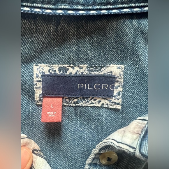Anthropologie Pilcro Letterpress Denim Flutter Shirt - Size L - Picture 4 of 4